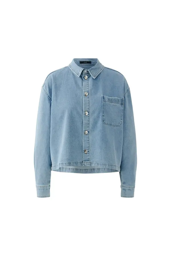 Relaxed Fit Denim Jacket with Shirt Collar
