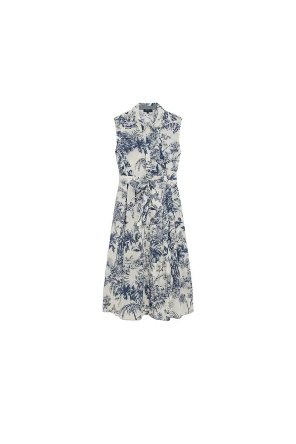 Botanical Print Sleeveless Midi Dress