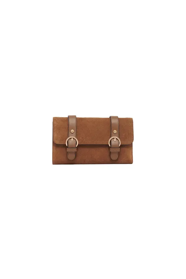 Suede & Leather Multi-Compartment Clutch Wallet