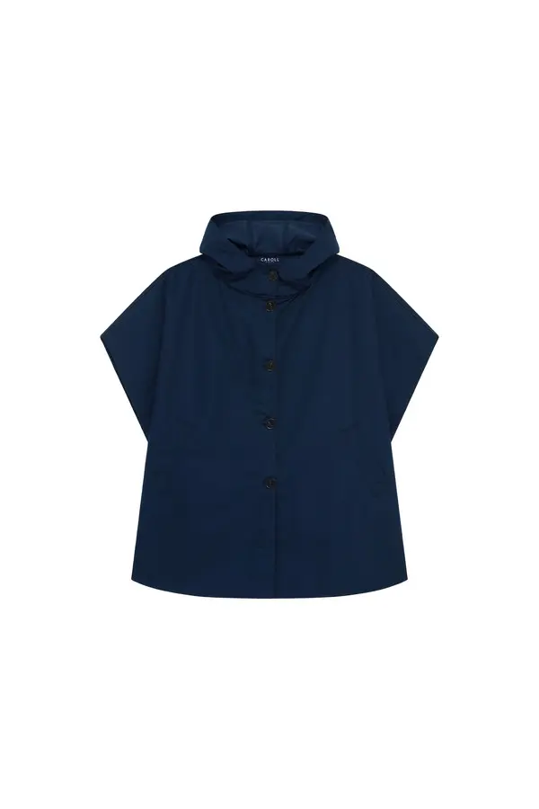 Hooded Poncho with Button Front