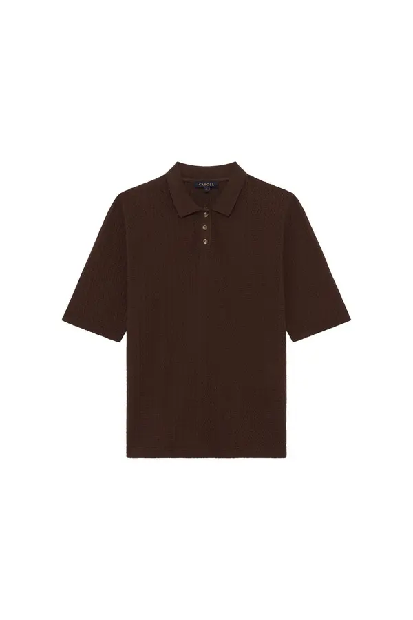 Short-Sleeved Pointelle Knit Polo Top
