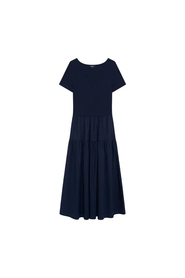 Short-Sleeve Dress with Flounced Skirt