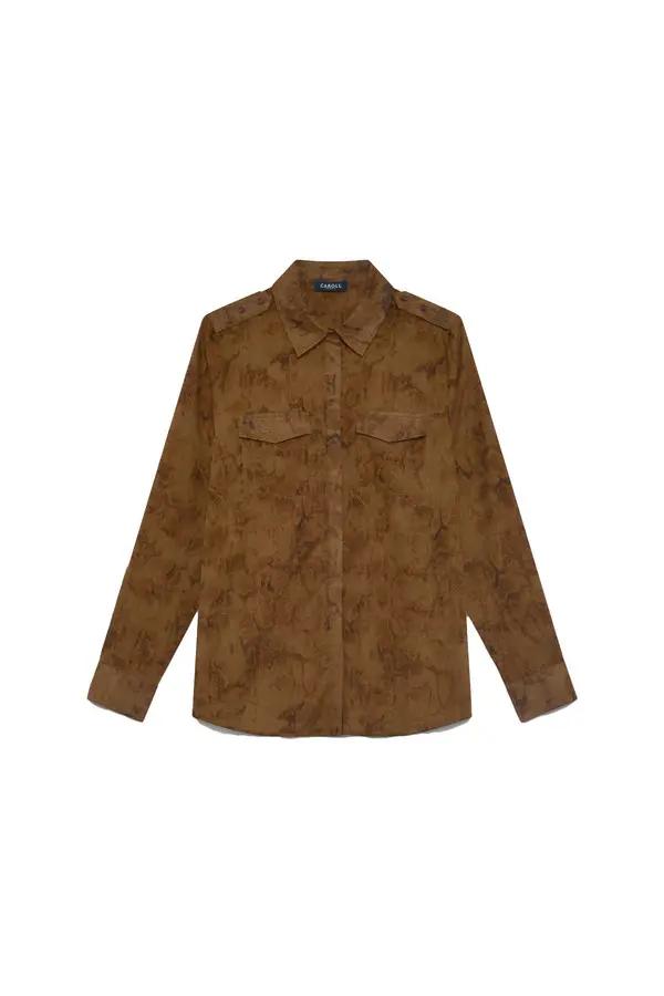 Animal Print Straight-Cut Long Sleeve Shirt