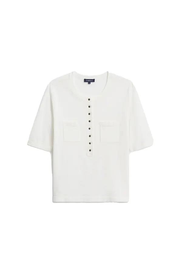 Knit Short Sleeve Top with Patch Pockets