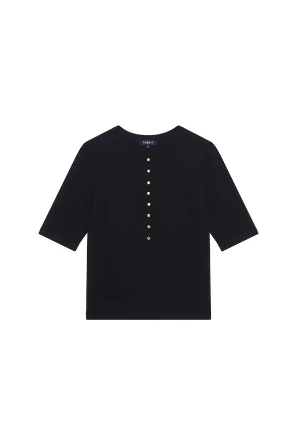 Knit Short Sleeve Top with Patch Pockets