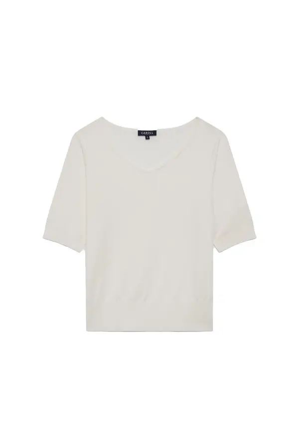 Short-Sleeve Sweater with Ribbed Trim