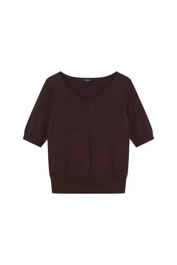 Short-Sleeve Sweater with Ribbed Trim