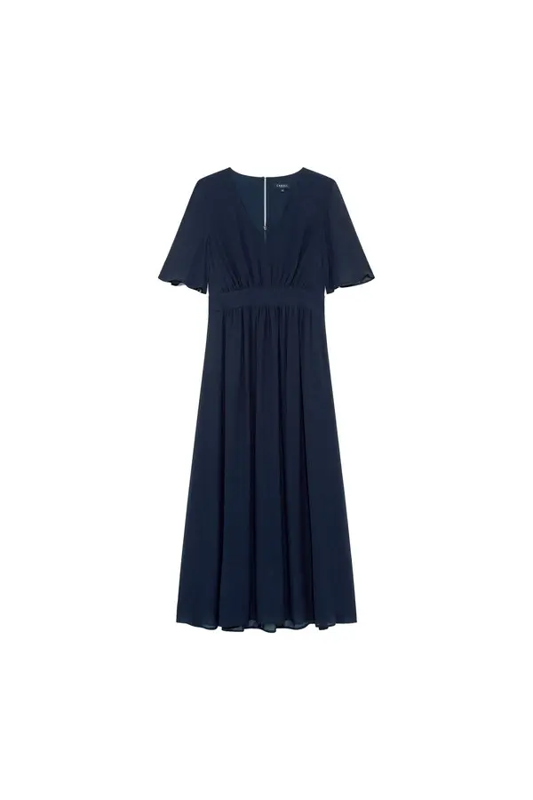 Belted A-Line Long Dress with Flowy Sleeves