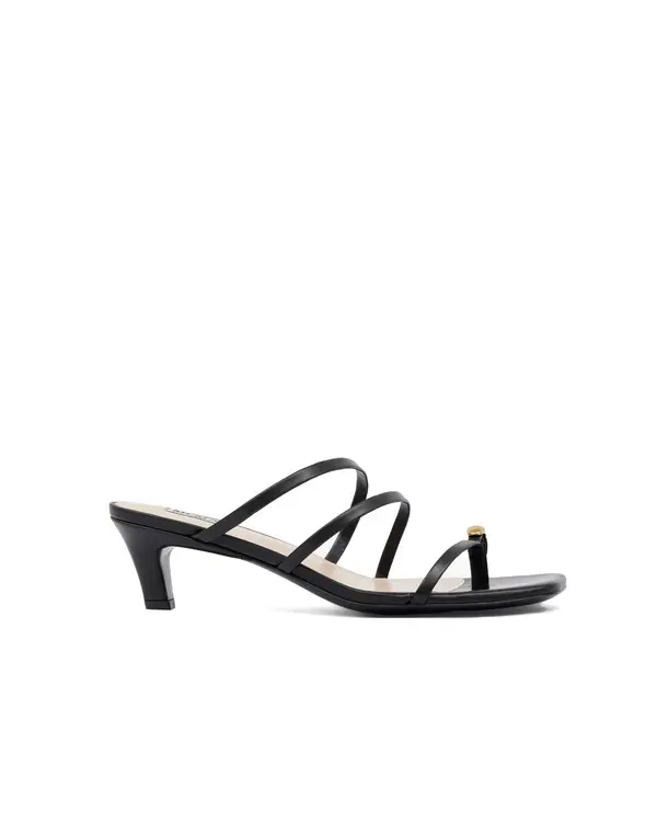 Strappy Kitten Heel Sandals with Gold Toe Detail