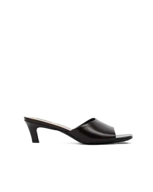 Square-Toe Leather Kitten Heel Mules