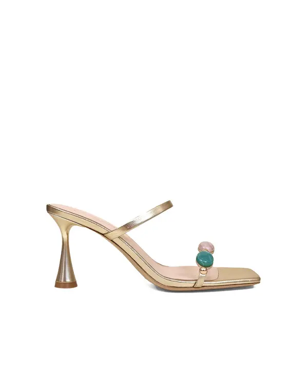 High Heeled Mule with Multicolored Cabochons