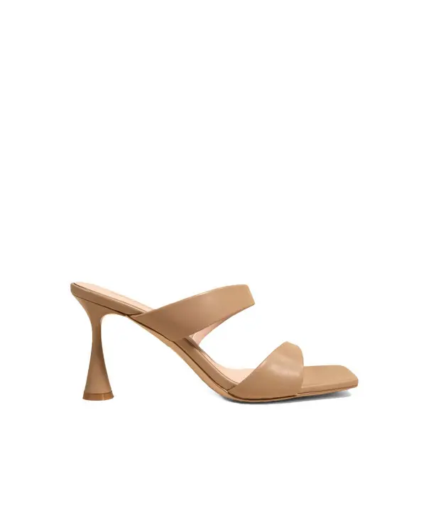 High Heeled Square Toe Two Straps Leather Mule