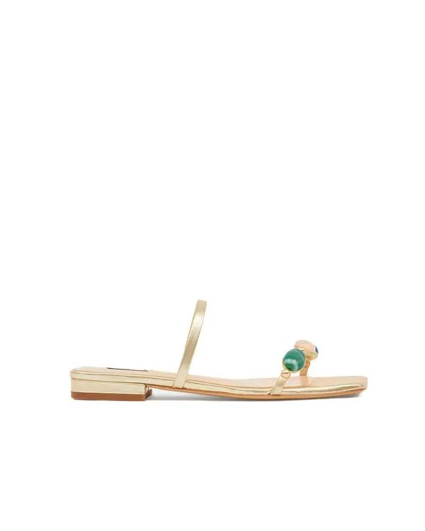 Leather Flat Slide with Multi-Color Gemstone Detail