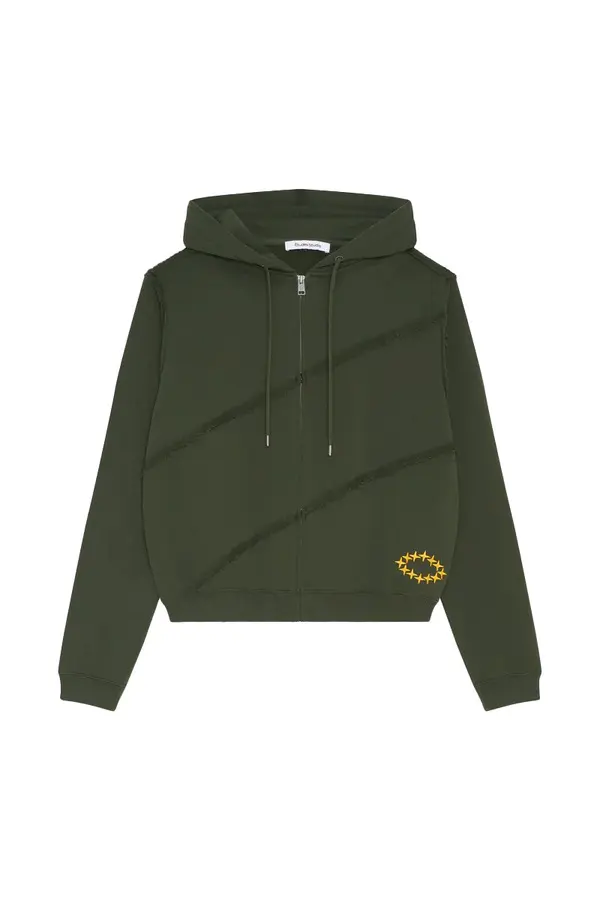 Slim zip Hoodie with Diagonal non Brused Details on Shoulders 