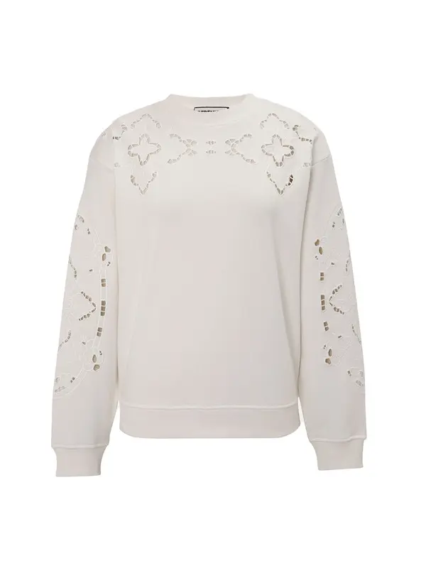 Long-Sleeve Round-Neck Sweatshirt with Flower Embroidery