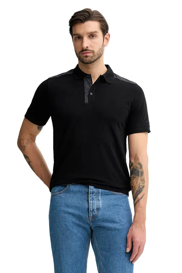 Regular Fit Short Sleeve Polo with Shoulder Design