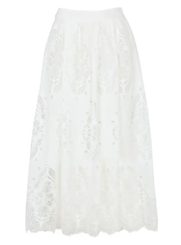 Flared Cotton Embroidered Midi Skirt