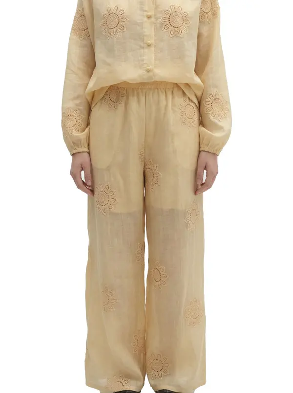 Wide-Leg Pants With Elastic Waist And Crochet-Style Flow