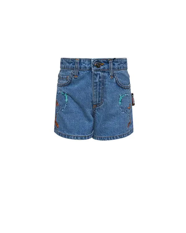Embroidered Floral Denim Shorts
