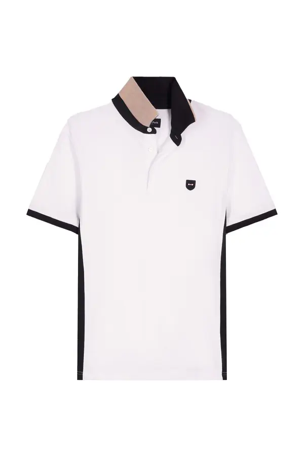 Slim Fit Cotton Short-Sleeve Polo With Navy Panels 