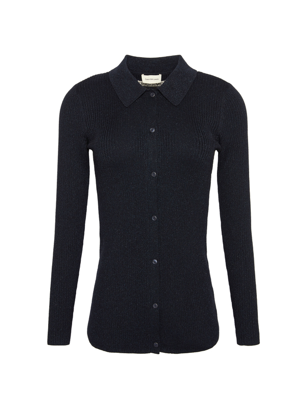 Wool Blend Rib Collared Cardigan