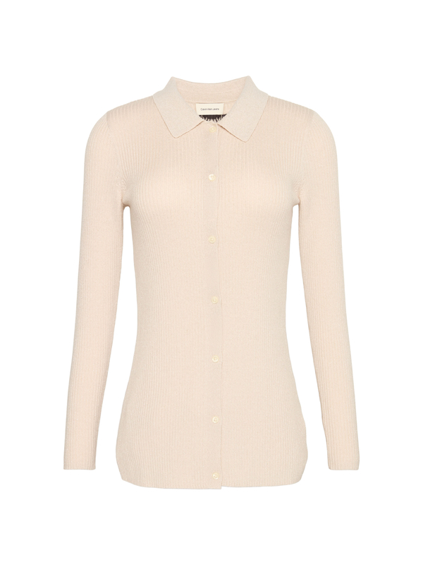 Wool Blend Rib Collared Cardigan