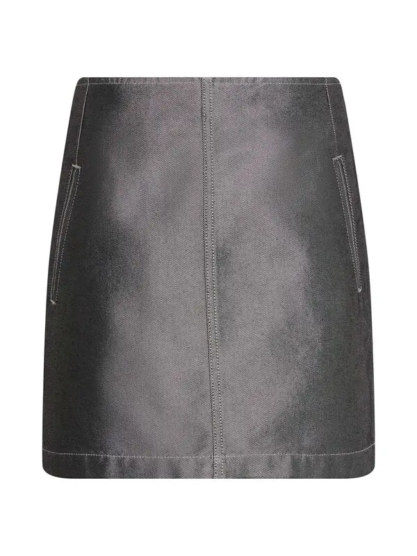 A Line Metallic Denim Shirt Skirt
