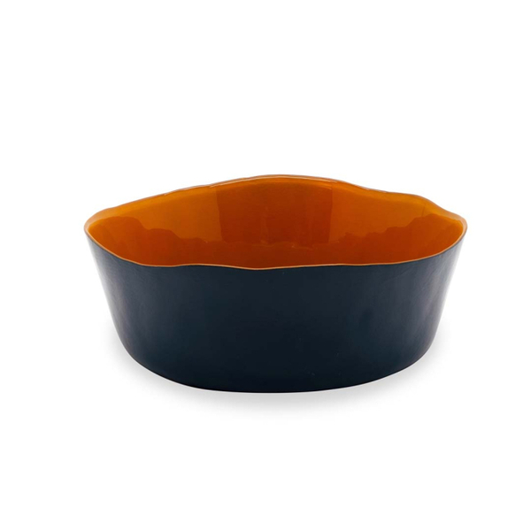 Glass Salad Bowl Diameter 25 Cm Orange And Navy