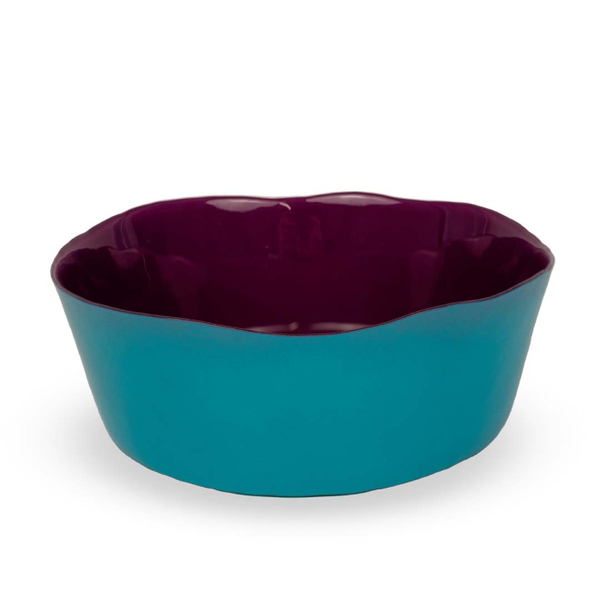 Glass Salad Bowl Diameter 25 Cm Burgundy And Ligh Blue