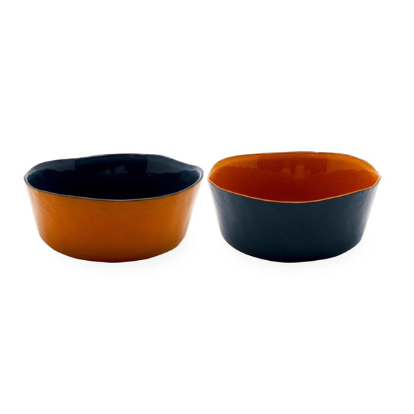 Set Of 2 - Glass Bowls Diameter 16 Cm Orange And Navy