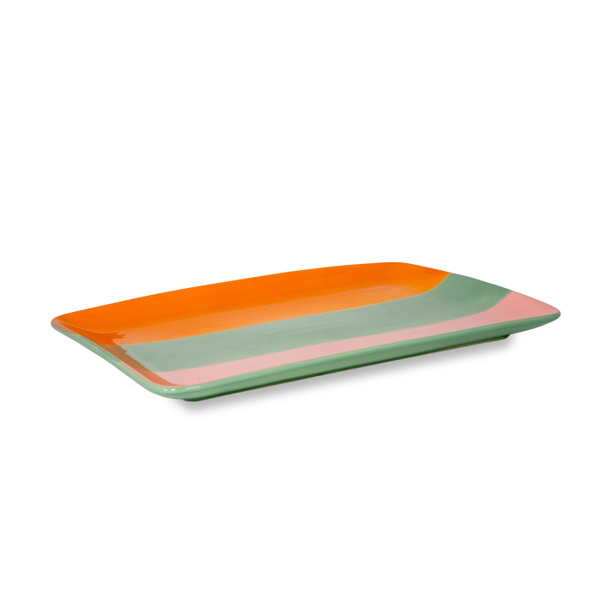 Stoneware Plate Dimensions: 30 X 205 X 2 Cm Colourful Lines Version