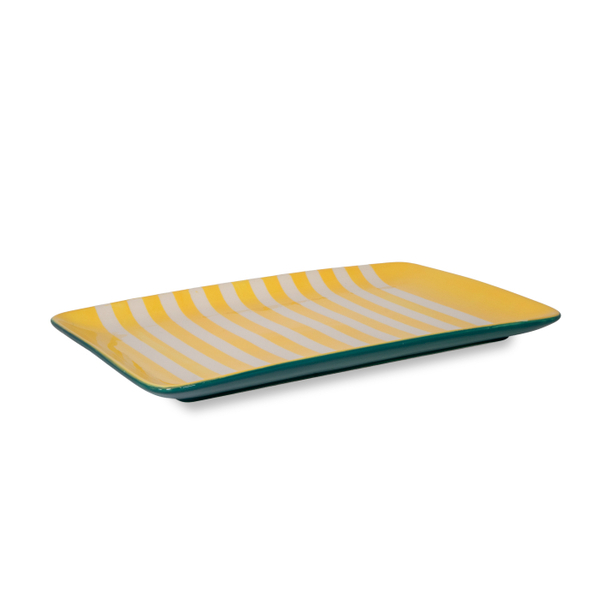 Stoneware Plate Dimensions: 30 X 205 X 2 Cm Yellow With White Lines