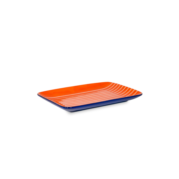 Stoneware Saucer Size: 205 X 153 Cm Orange-Red With White Lines