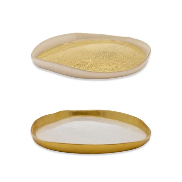 Set Of 2 - Glass Plates Diameter 18 Cm Gold And Pearl