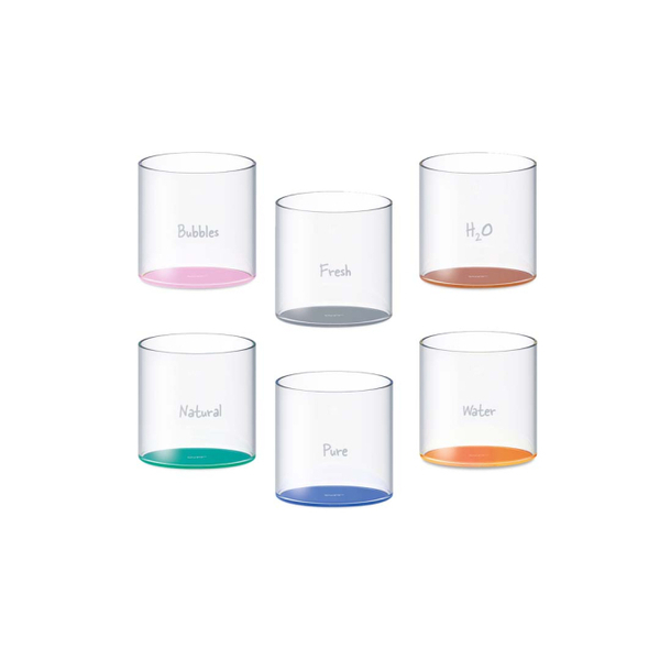 Set Of 6 - Glasses In Borosilicate Glass With Colored Bottom Capacity 250ml