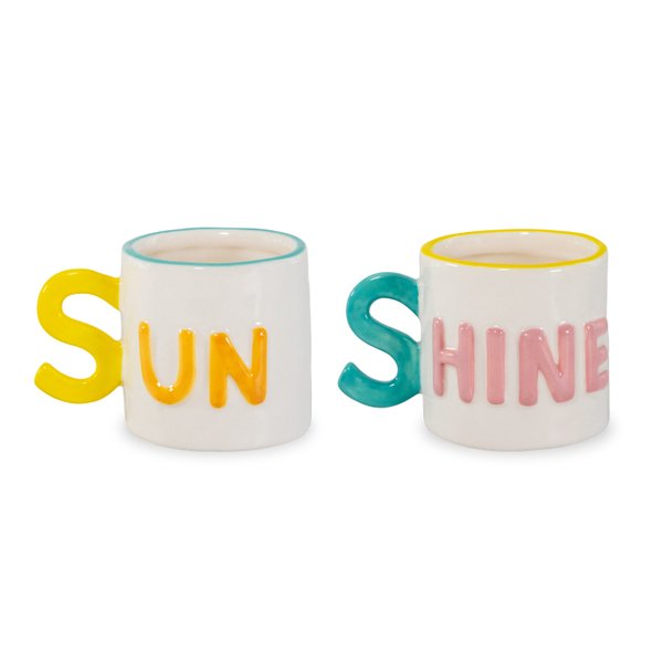 Set Of 2 - Stoneware Coffee Cups Capacity 100 Ml Sun Shine Decoration