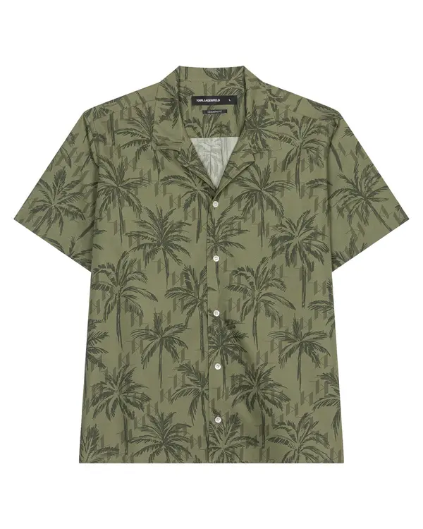 Short-Sleeve Palm Print Camp Shirt