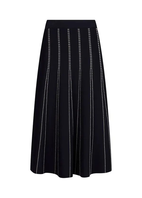 Knit Midi Skirt with Contrastt Stitching