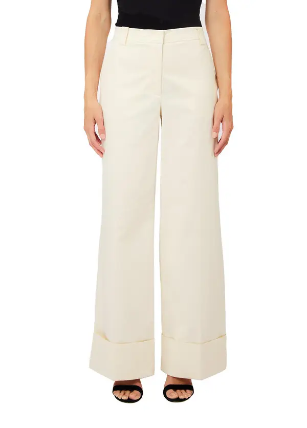 Mid Rise Waist Gabardine Wide Leg Trousers