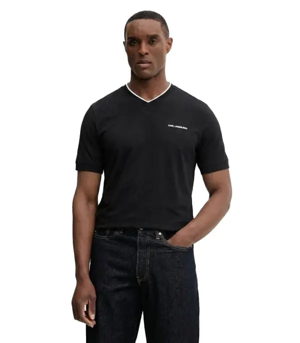 Contrast V-Neck Short Sleeve T-Shirt