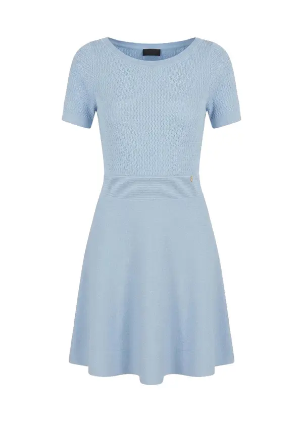 Short-Sleeve Knit Flare Dress