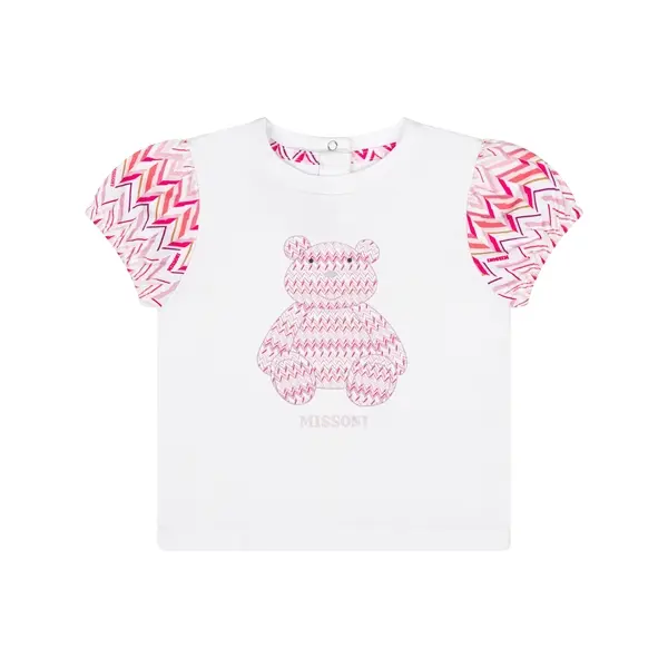 Teddy Bear Print T-Shirt with Zigzag Sleeves