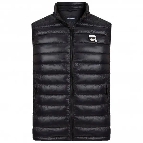 Black Regular Fit Ikon Logo Sleeveless Puffer Jacket