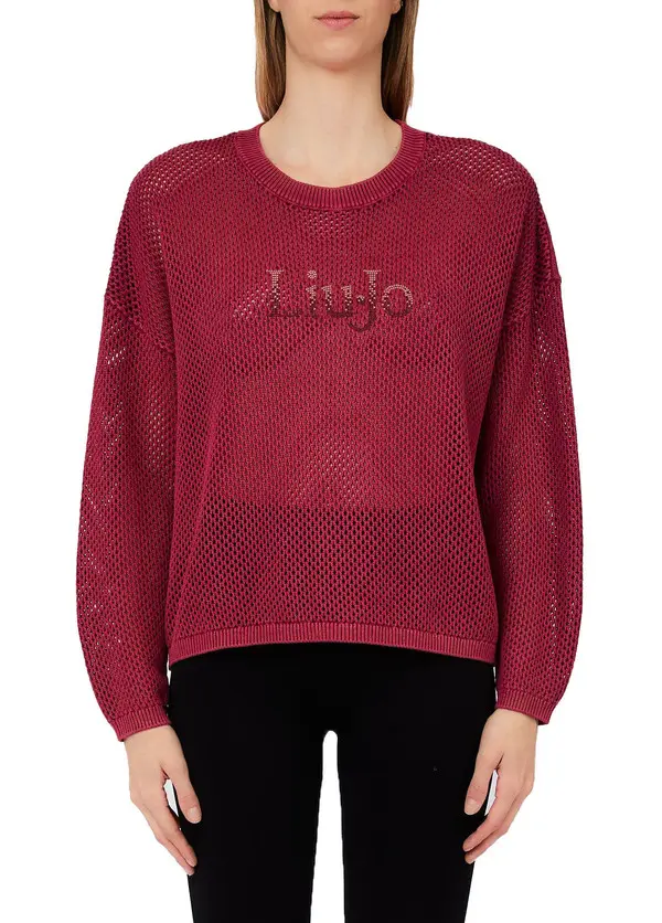 Open-knit Mesh Long Sleeve Pullover           