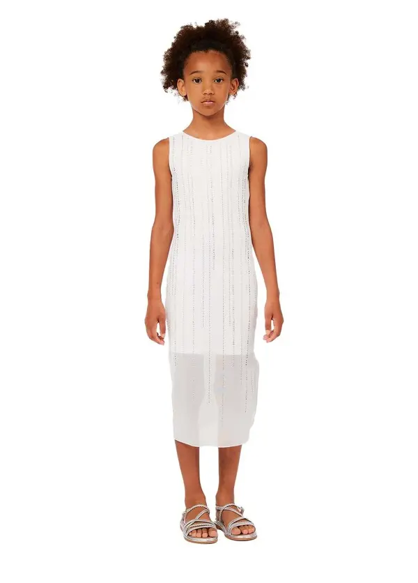 Sleeveless Dress with Rhinestone Pinstripes with Sheer Hem