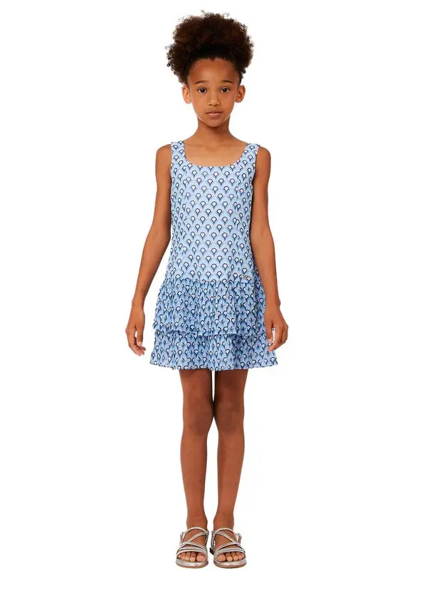 Sleeveless Dress with Pleated Ruffle Hem