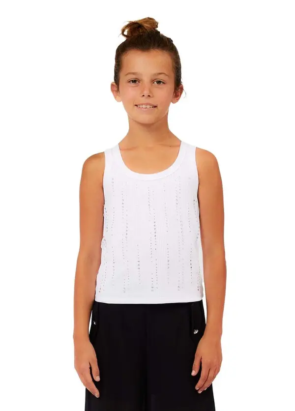 Ribbed Tank Top with Rhinestone Stripes