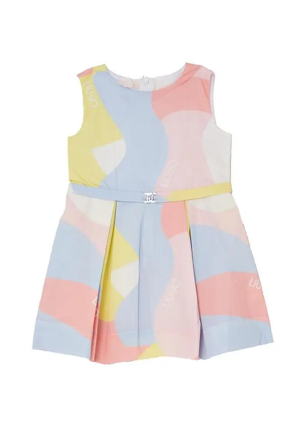 Pastel Abstract Logo Belted Dress