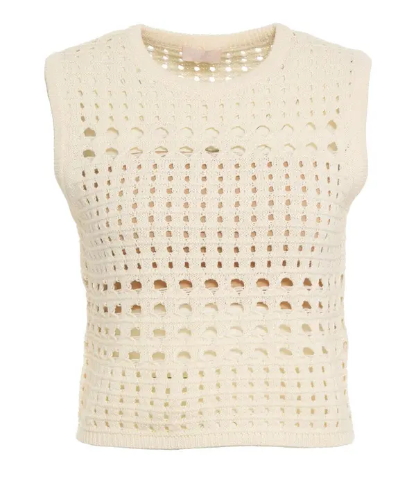 Open-Pointelle Sleeveless Knit Top