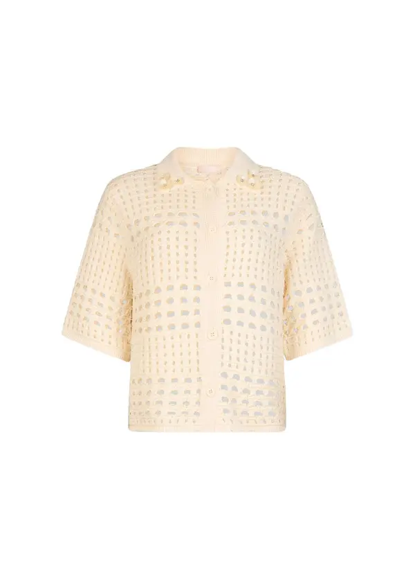 Short-Sleeved Open-Knit Cardigan